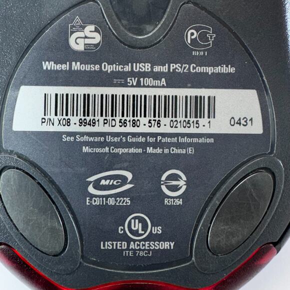 Microsoft Wheel Mouse Optical USB PS/2 Compatible Corded Black X802382 1.1A - Picture 3 of 9